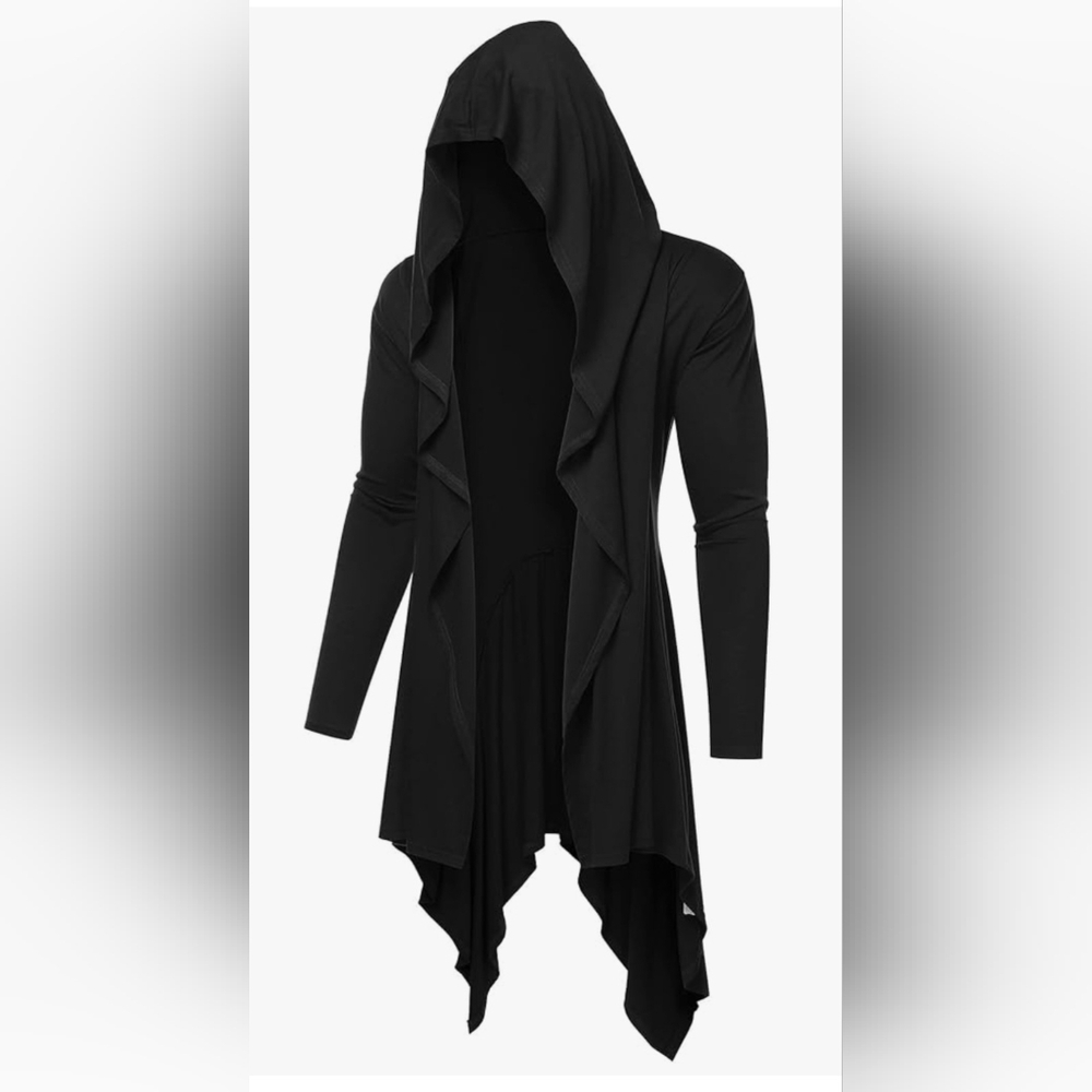 Men's Black Hooded Drape Cardigan